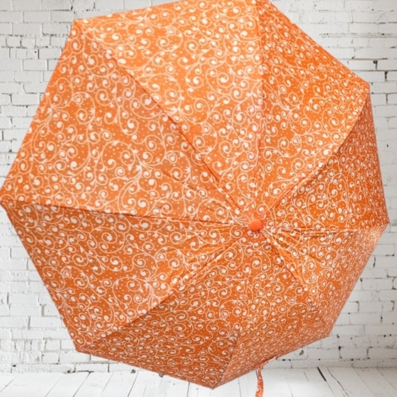 Vintage Christian Dior 70s 80s Orange Paisley pattern Umbrella - Picture 4 of 15